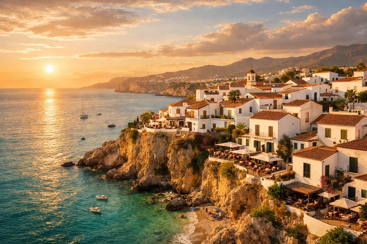 Mediterranean coastal town at golden hour